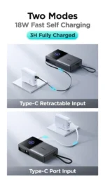 ⁦JOYROOM JR-PR1 22.5W باوربانك بسلك مدمج قابل للسحب 10000mAh أسود⁩ - الصورة ⁦2⁩